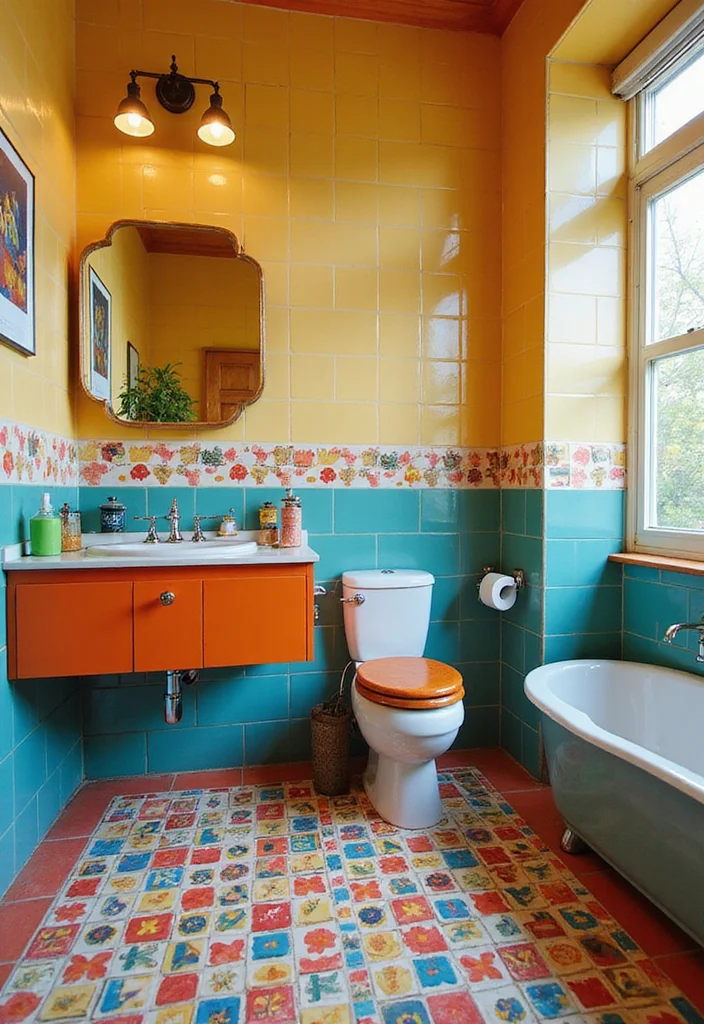 12 Bathroom Tile Floor Ideas for Clean Sleek Updated Looks 12. Bold Colored Tiles