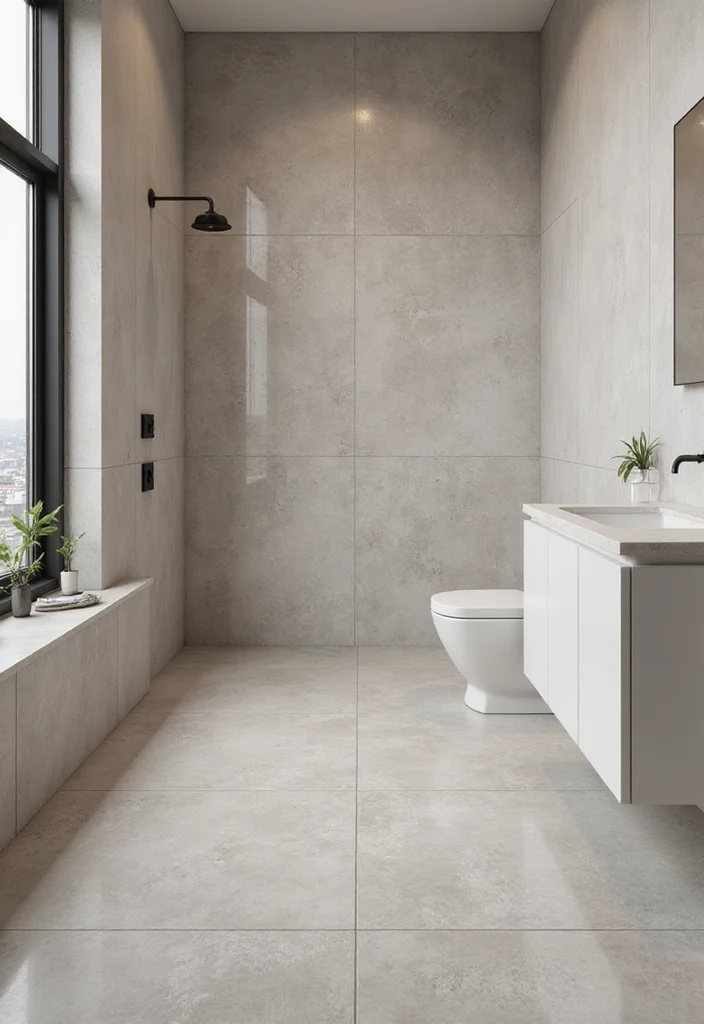 12 Bathroom Tiles Ideas for Fresh Durable Stylish Surfaces 5. Large Format Tiles