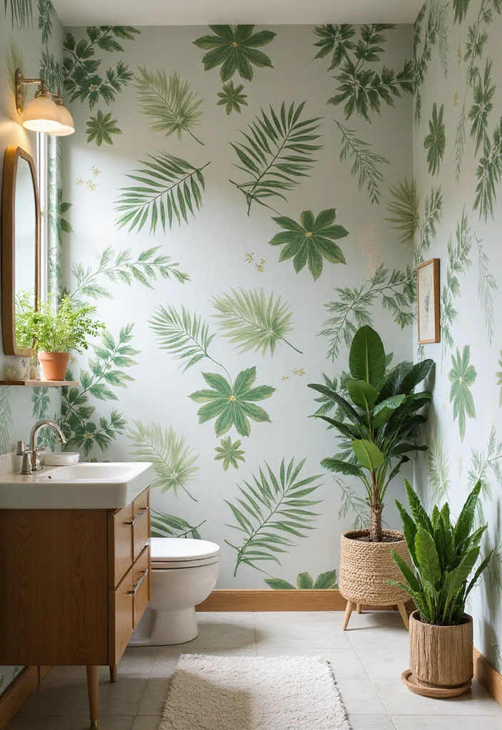 12 Bathroom Wallpaper Ideas for Pattern Texture and Personality 1. Botanical Bliss