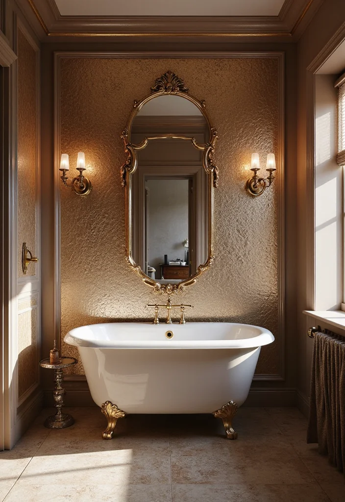 12 Bathroom Wallpaper Ideas for Pattern Texture and Personality 10. Luxurious Metallics