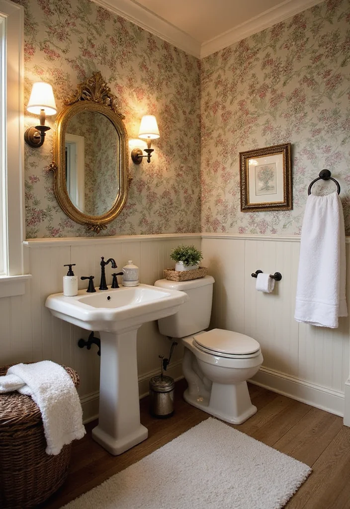 12 Bathroom Wallpaper Ideas for Pattern Texture and Personality 5. Vintage Charm