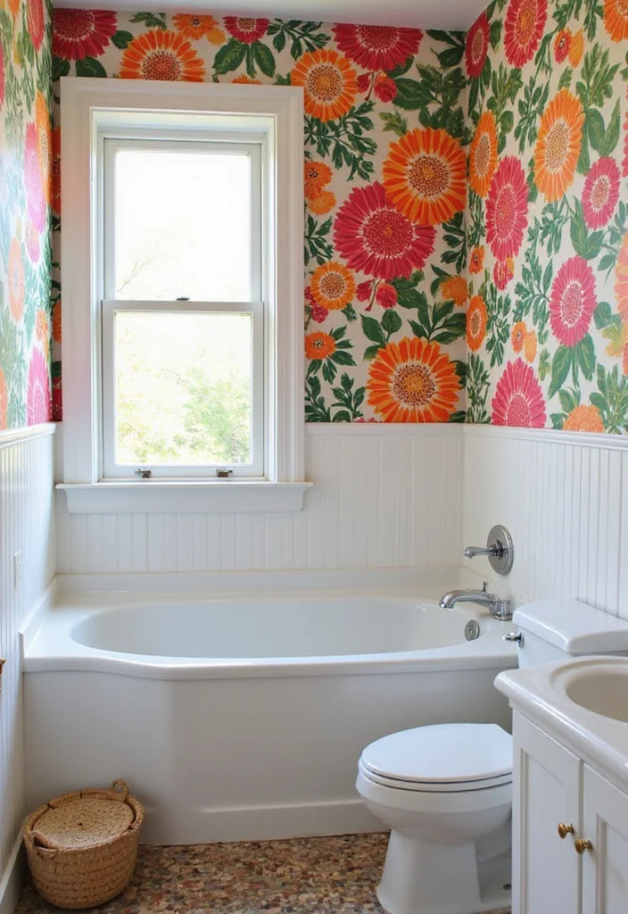 12 Bathroom Wallpaper Ideas for Pattern Texture and Personality 6. Bold and Bright