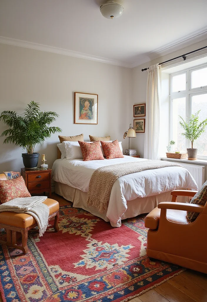 12 Bedroom Rug Ideas for Soft Warm Grounding Texture 78 12 Bedroom Rug Ideas for Soft Warm Grounding Texture 8. Colorful Kilim Rugs