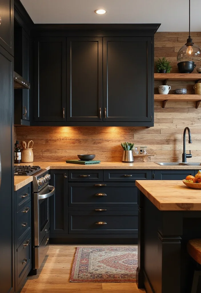 12 Black Kitchen Cabinets Ideas for Bold Sophisticated Contrast 10. Timeless Wood Accents