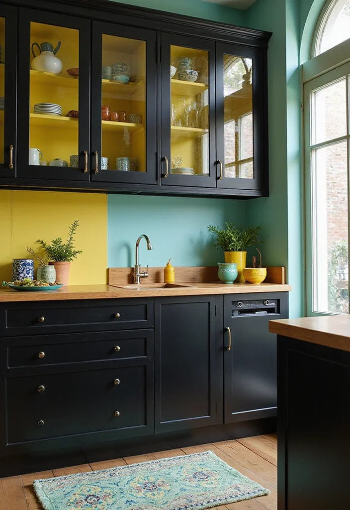 12 Black Kitchen Cabinets Ideas for Bold Sophisticated Contrast 4. Bold Color Pairing