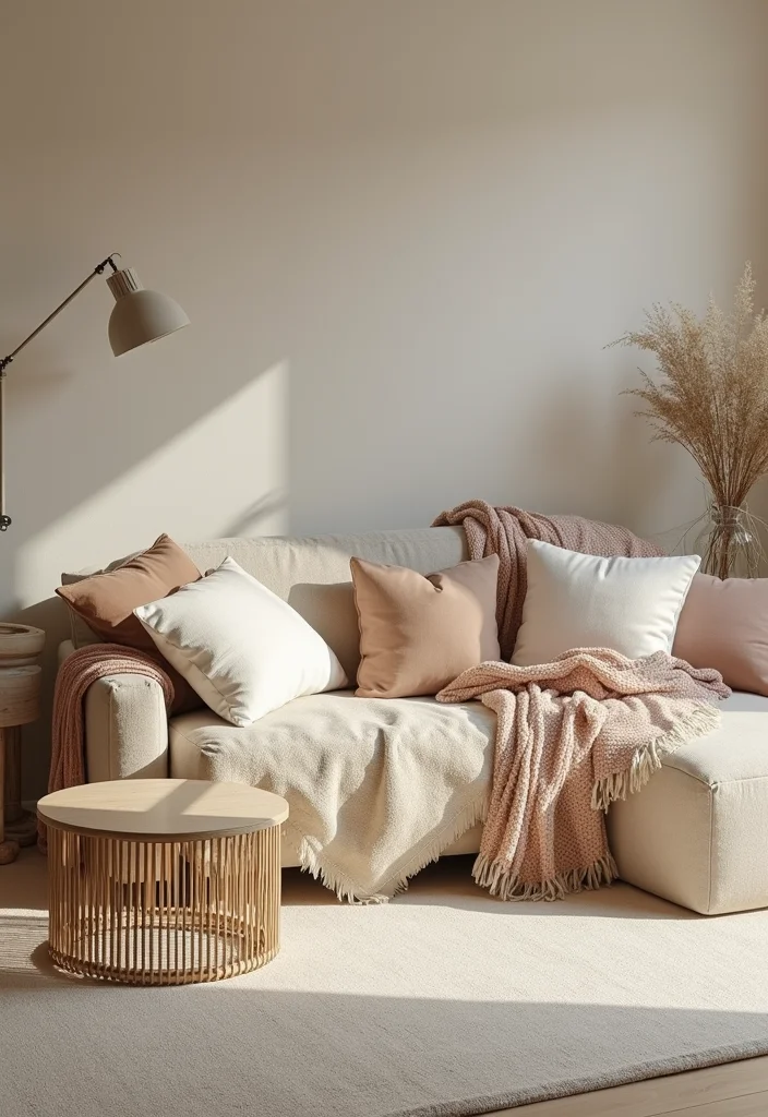 12 Carpeted Living Room Ideas for Soft Warm Comfortable Style 1. Soft Neutrals with a Touch of Texture