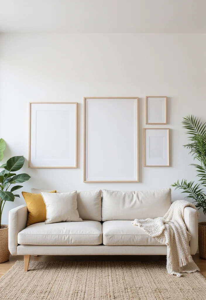 12 Carpeted Living Room Ideas for Soft Warm Comfortable Style 7. Minimalist Art and Decor