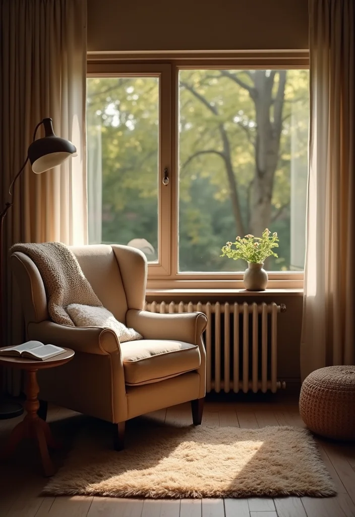 12 Carpeted Living Room Ideas for Soft Warm Comfortable Style 9. Cozy Reading Nook