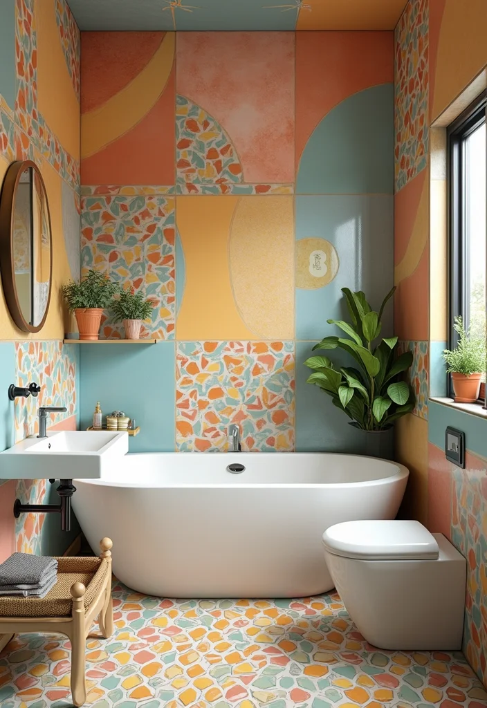 12 Colourful Bathroom Ideas for Bright Cheerful Vibrant Style 2. Playful Tile Patterns