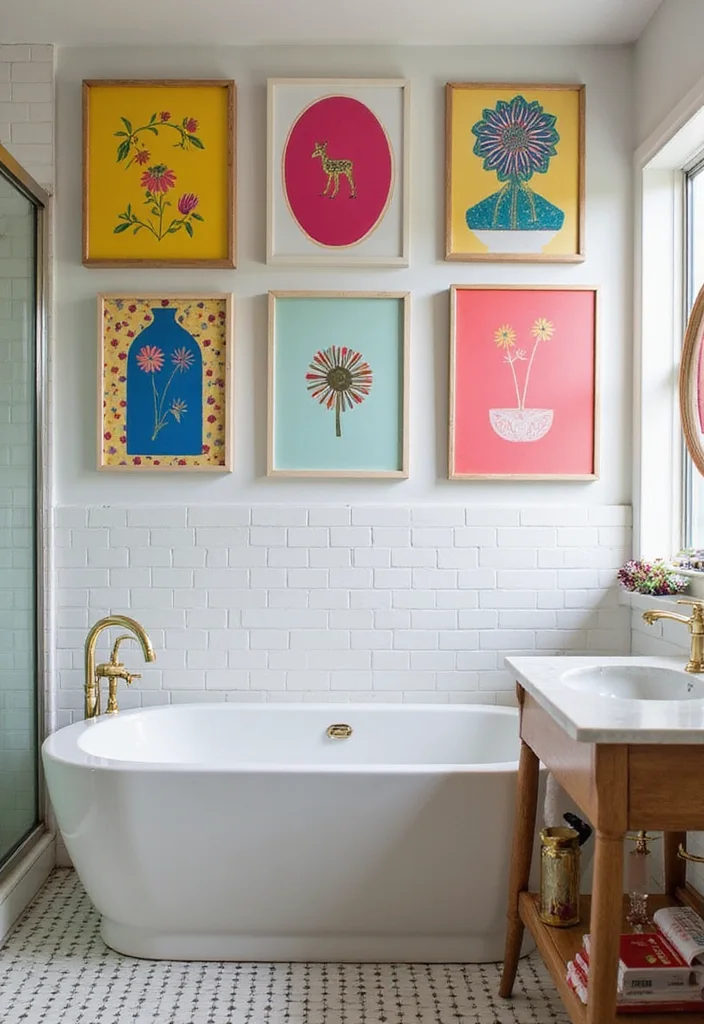 12 Colourful Bathroom Ideas for Bright Cheerful Vibrant Style 6. Artistic Wall Art