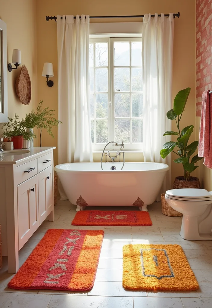 12 Colourful Bathroom Ideas for Bright Cheerful Vibrant Style 7. Colourful Rugs