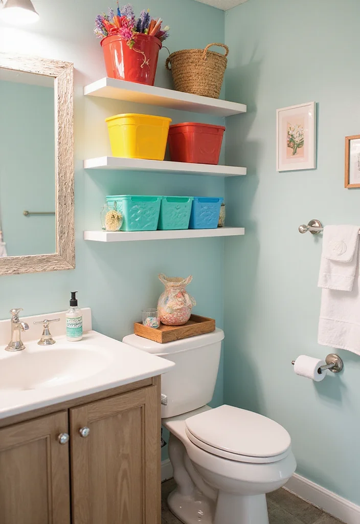 12 Colourful Bathroom Ideas for Bright Cheerful Vibrant Style 8. Vibrant Storage Solutions