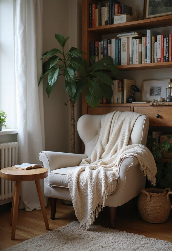 12 Corner Ideas for Living Room for Practical Cozy Use 1. Reading Nook Delight