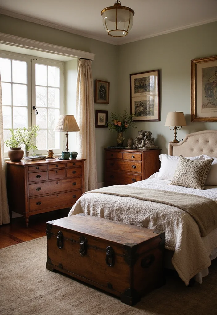 12 Country Bedroom Ideas for Warm Traditional Rustic Comfort 2. Vintage Furniture Finds