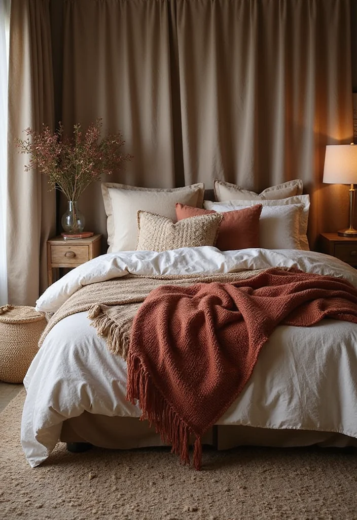 12 Country Bedroom Ideas for Warm Traditional Rustic Comfort 5. Cozy Textiles