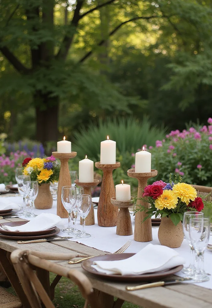 12 DIY Backyard Lighting Ideas for Affordable Nighttime Glow 7. Candlelit Tables with Nature Elements