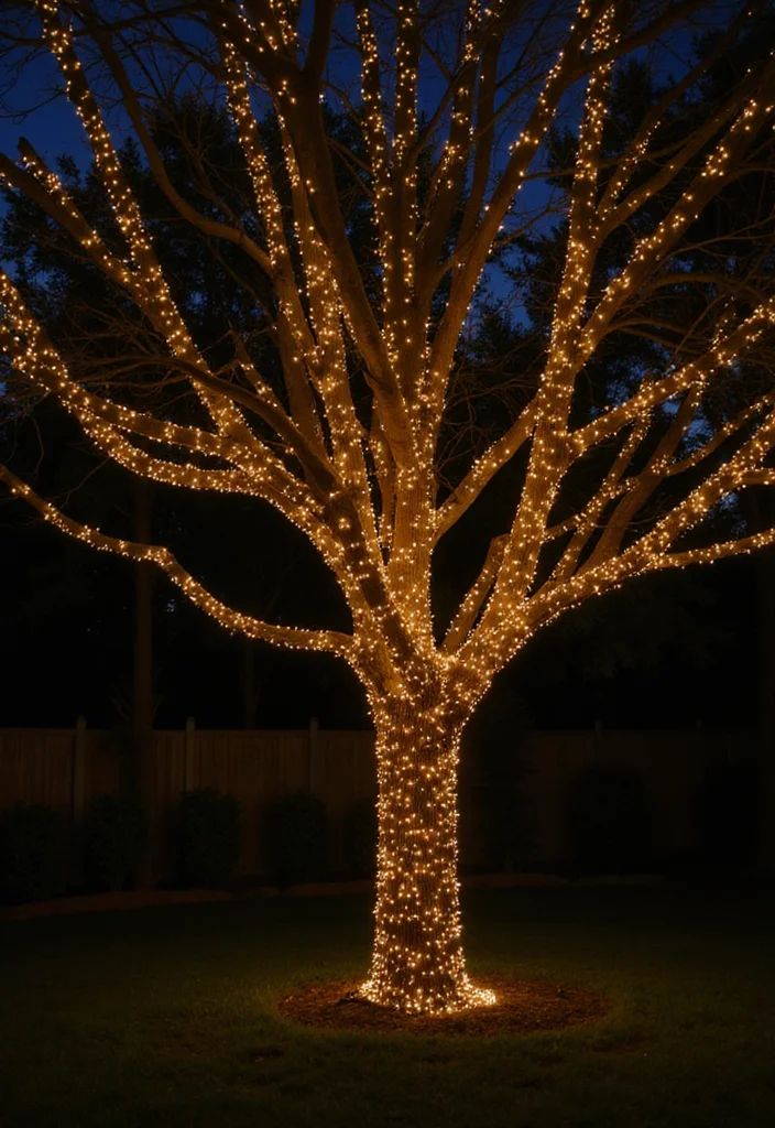 12 DIY Backyard Lighting Ideas for Affordable Nighttime Glow 8. LED Fairy Lights in Trees