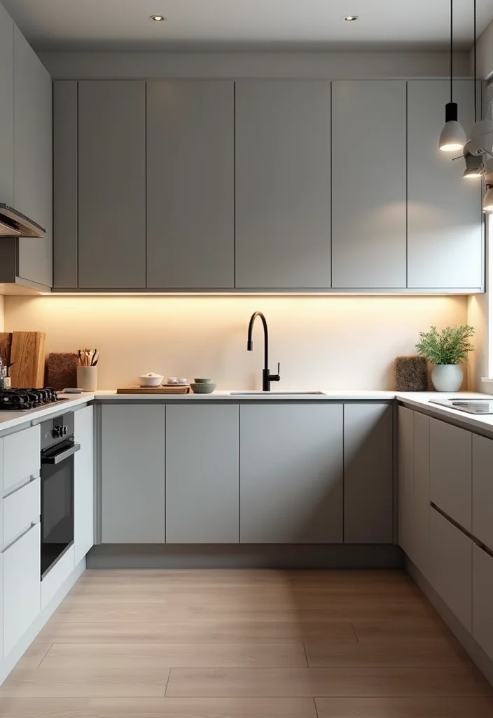 12 Grey Kitchen Cabinets Ideas for Soft Calm Neutral Modernity 10. Minimalist Lighting Fixtures