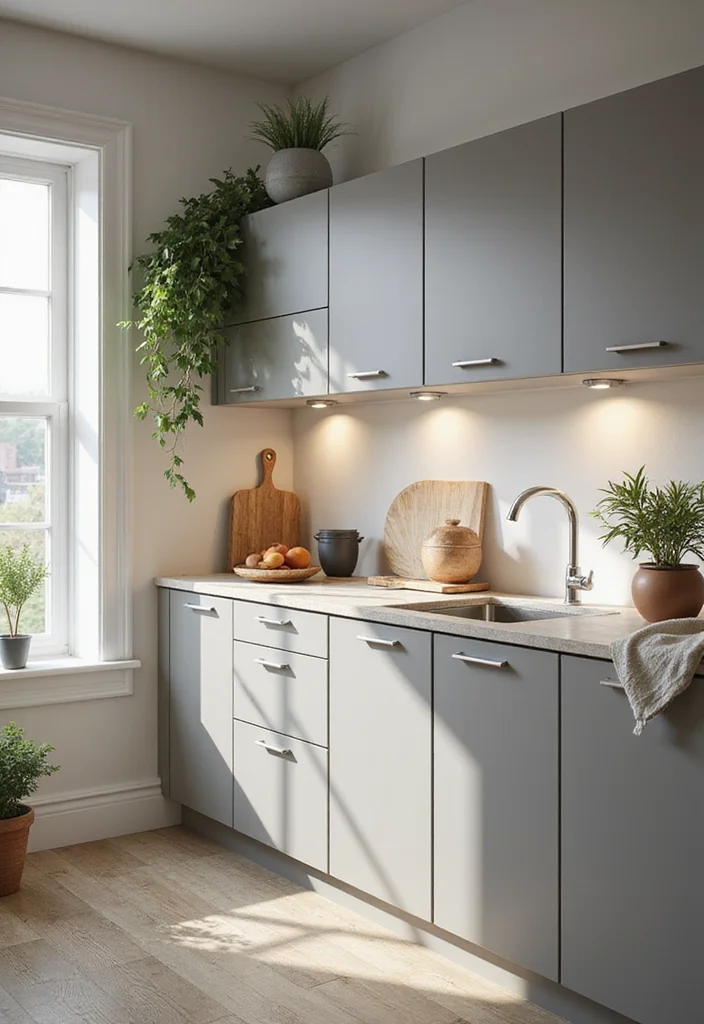 12 Grey Kitchen Cabinets Ideas for Soft Calm Neutral Modernity 12. Harmonizing with Nature