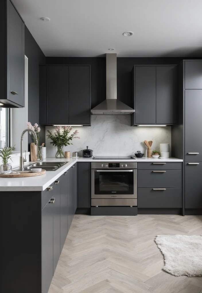 12 Grey Kitchen Cabinets Ideas for Soft Calm Neutral Modernity 2. Monochromatic Elegance