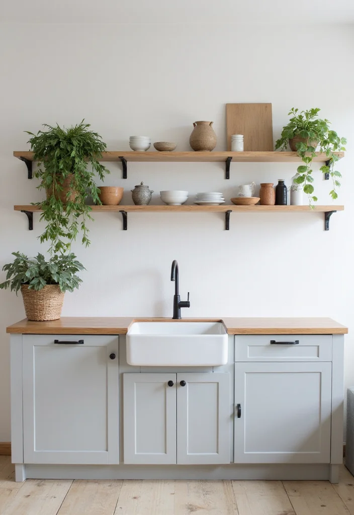 12 Grey Kitchen Cabinets Ideas for Soft Calm Neutral Modernity 4. Minimalist Open Shelving