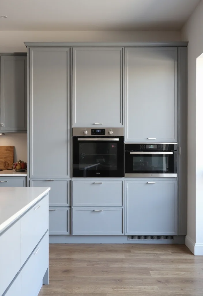 12 Grey Kitchen Cabinets Ideas for Soft Calm Neutral Modernity 8. Integrated Appliances for a Sleek Look