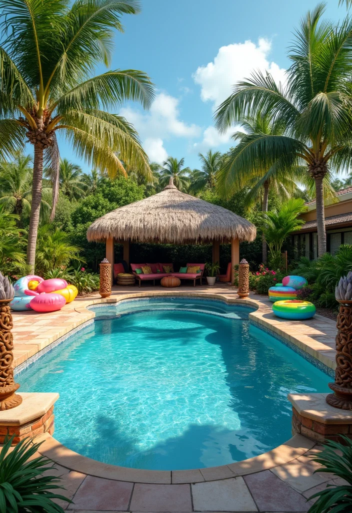12 Inground Pool Backyard Ideas for Relaxing Resort Inspired Style 1. Tropical Paradise with Palm Trees