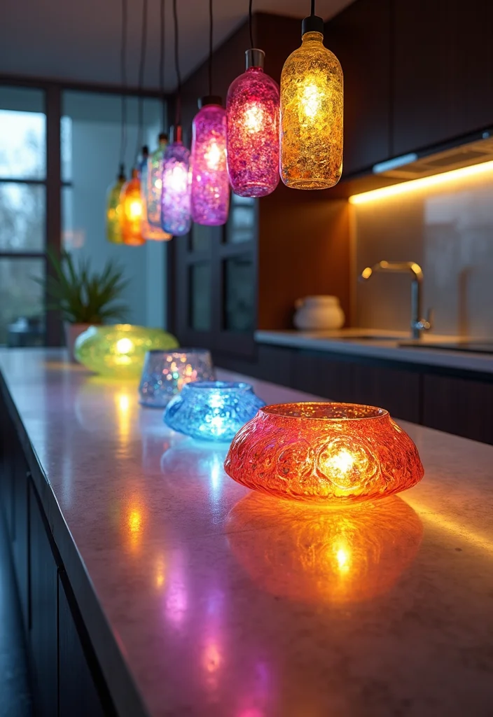 12 Island Kitchen Lighting Ideas for Bright Functional Ambience 12 12 Island Kitchen Lighting Ideas for Bright Functional Ambience 2. Recycled Glass Fixtures