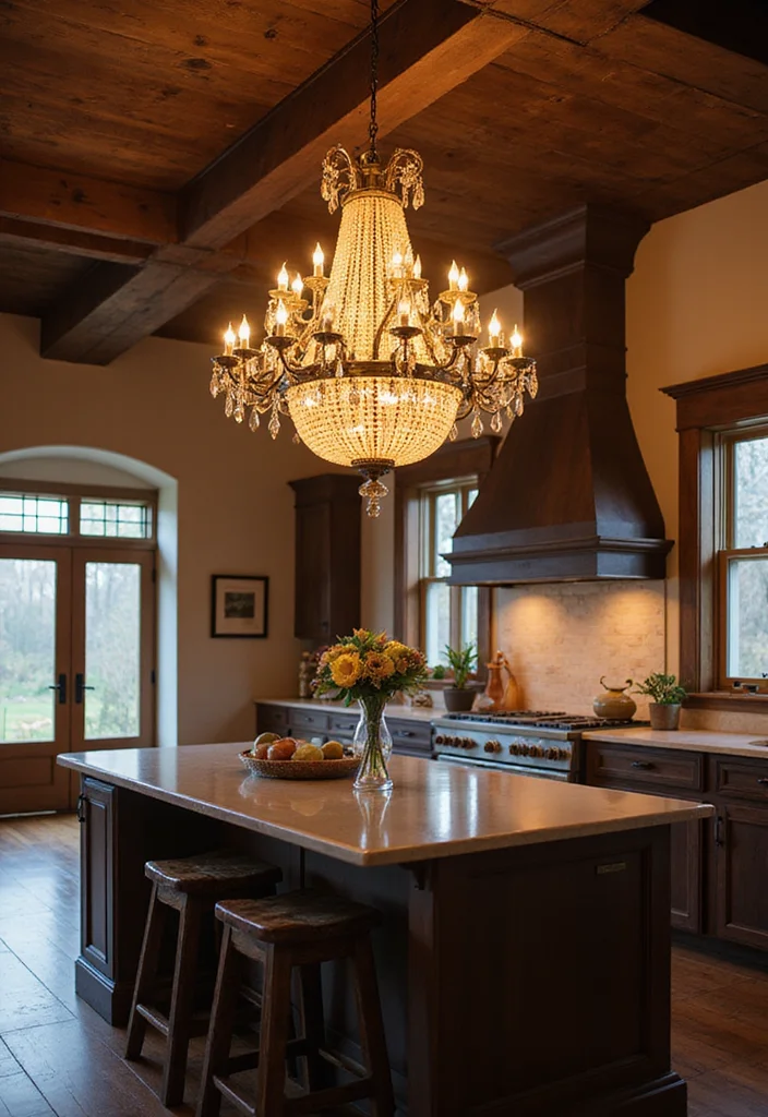 12 Kitchen Island Lighting Ideas for Practical Stylish Illumination 45 12 Kitchen Island Lighting Ideas for Practical Stylish Illumination 5. Chandelier Over the Island