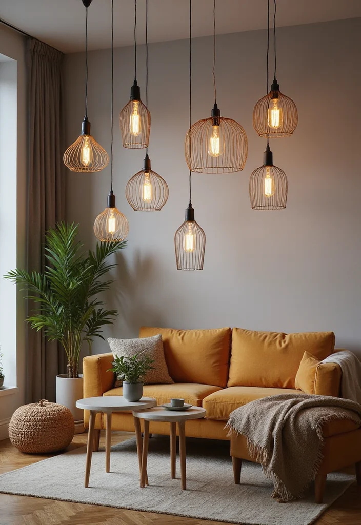 12 Lamp Ideas for Living Room for Bright Soft Ambient Light 111 12 Lamp Ideas for Living Room for Bright Soft Ambient Light 11. Wire Frame Pendant Lights