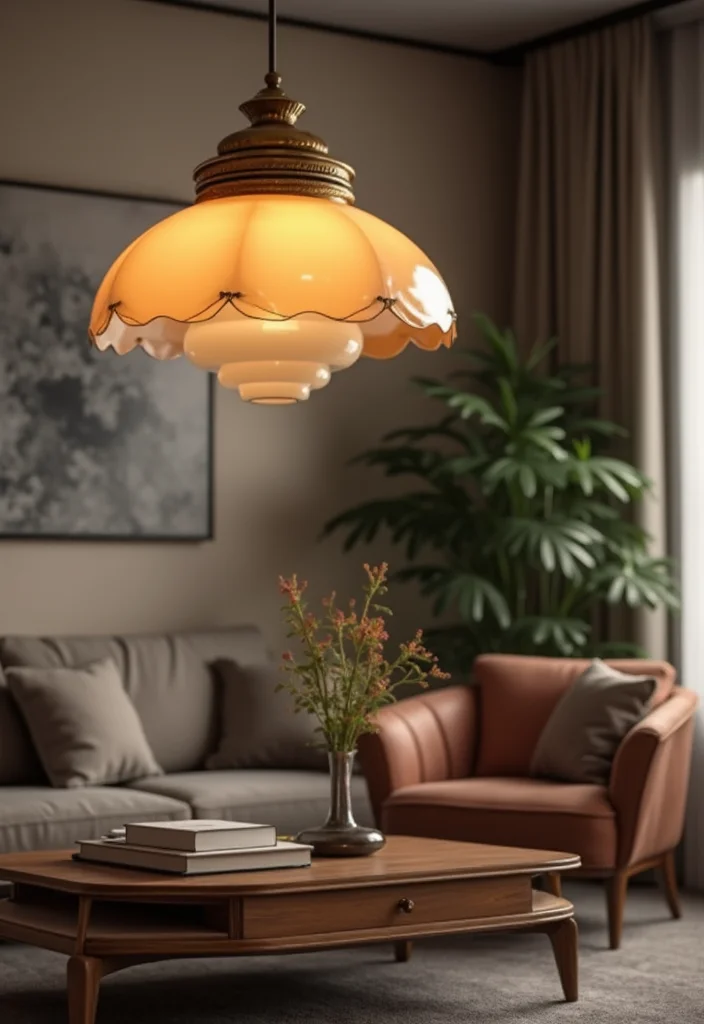 12 Lamp Ideas for Living Room for Bright Soft Ambient Light 23 12 Lamp Ideas for Living Room for Bright Soft Ambient Light 3. Vintage Glass Shade Pendant Light