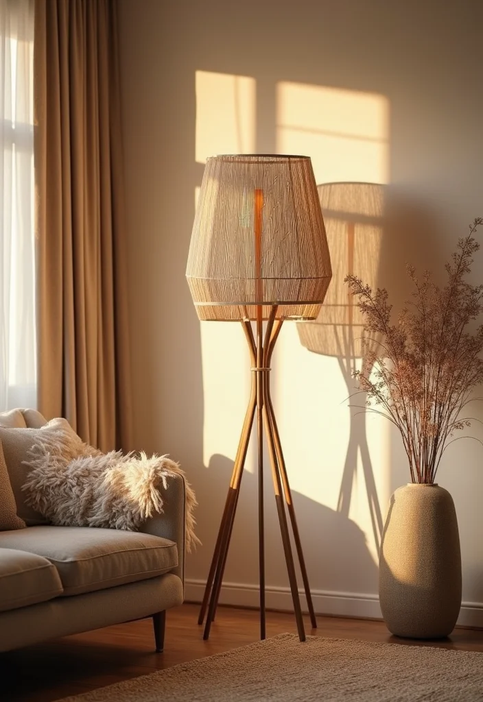 12 Lamp Ideas for Living Room for Bright Soft Ambient Light 67 12 Lamp Ideas for Living Room for Bright Soft Ambient Light 7. Rattan Floor Lamp