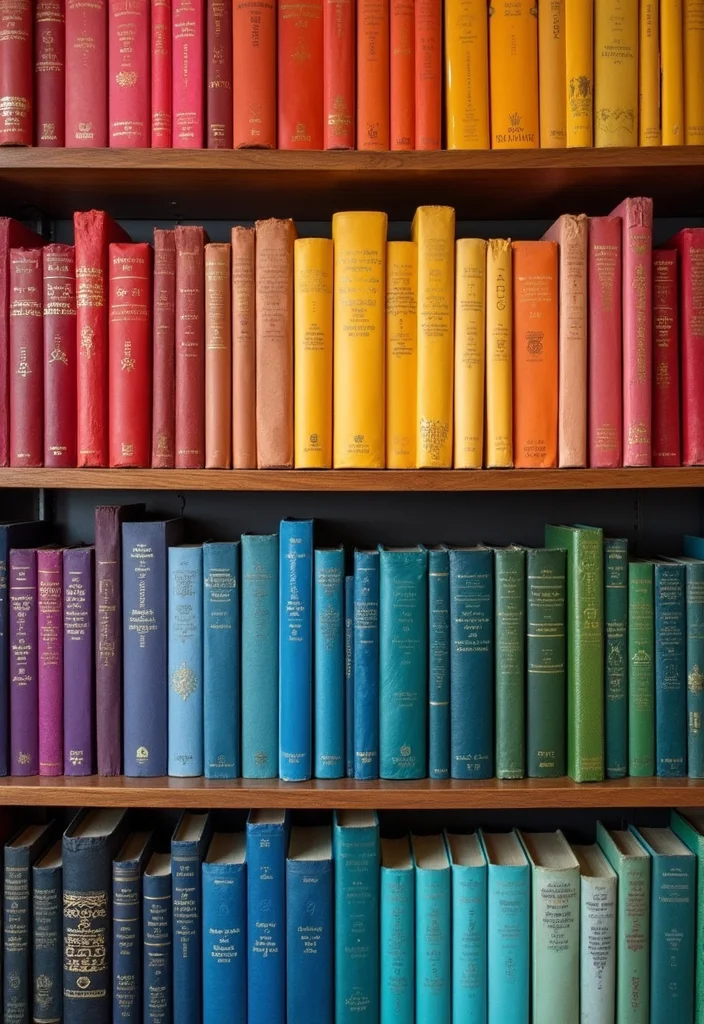 12 Living Room Bookshelf Ideas for Organized Beautiful Displays 34 12 Living Room Bookshelf Ideas for Organized Beautiful Displays 4. Colorful Book Spines