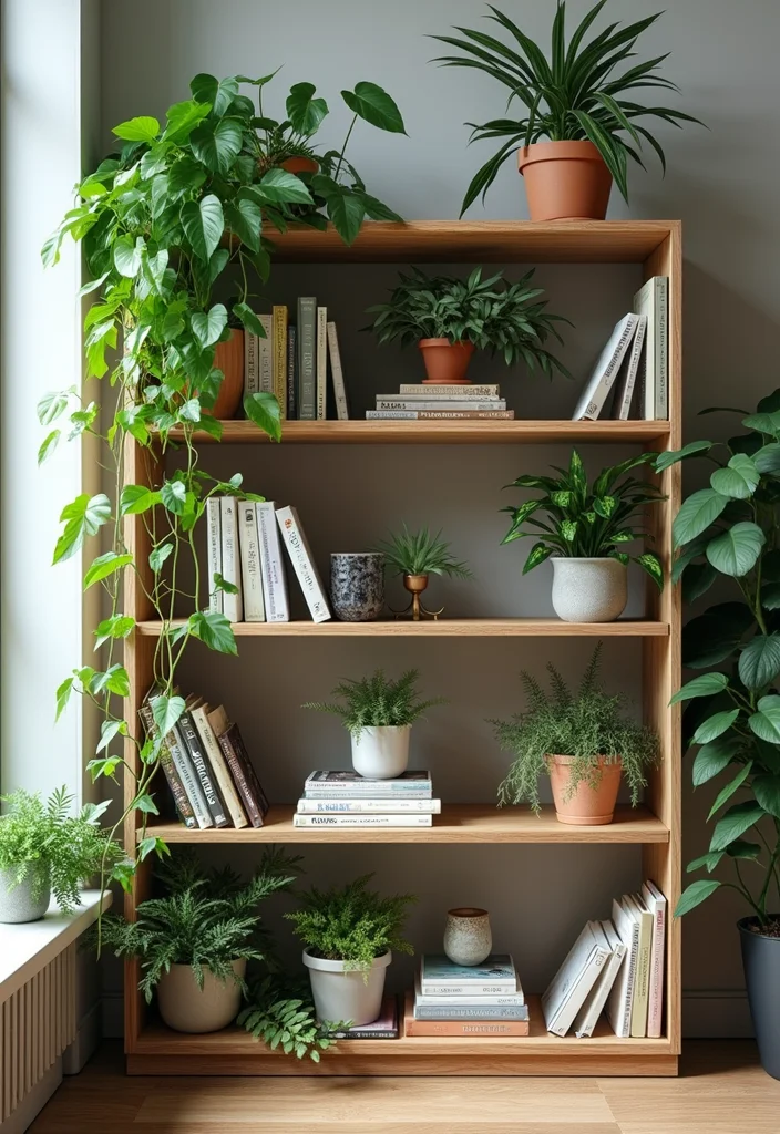 12 Living Room Bookshelf Ideas for Organized Beautiful Displays 67 12 Living Room Bookshelf Ideas for Organized Beautiful Displays 7. Incorporating Plants