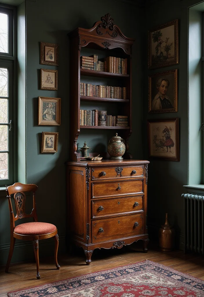 12 Moody Bedroom Ideas for Dark Cozy Relaxed Depth 2. Incorporate Antique Furniture