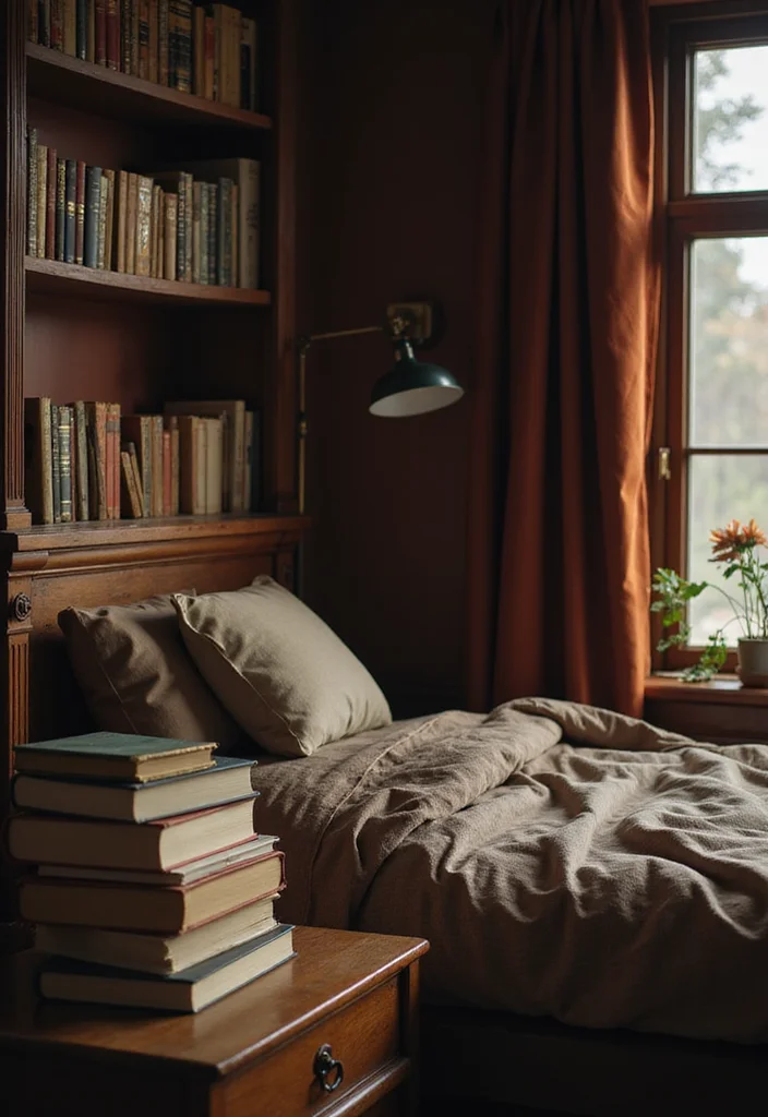 12 Moody Bedroom Ideas for Dark Cozy Relaxed Depth 6. Incorporate Books and Literature