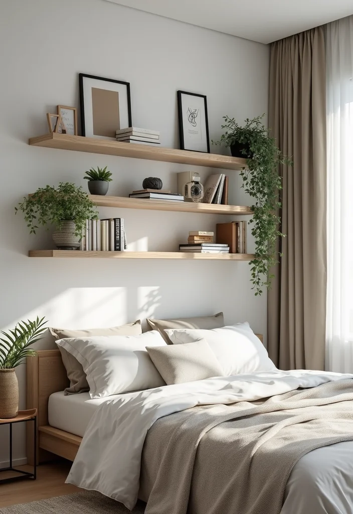 12 Simple Bedroom Decor Ideas for Easy Fresh Stylish Upgrades 78 12 Simple Bedroom Decor Ideas for Easy Fresh Stylish Upgrades 8. Floating Shelves