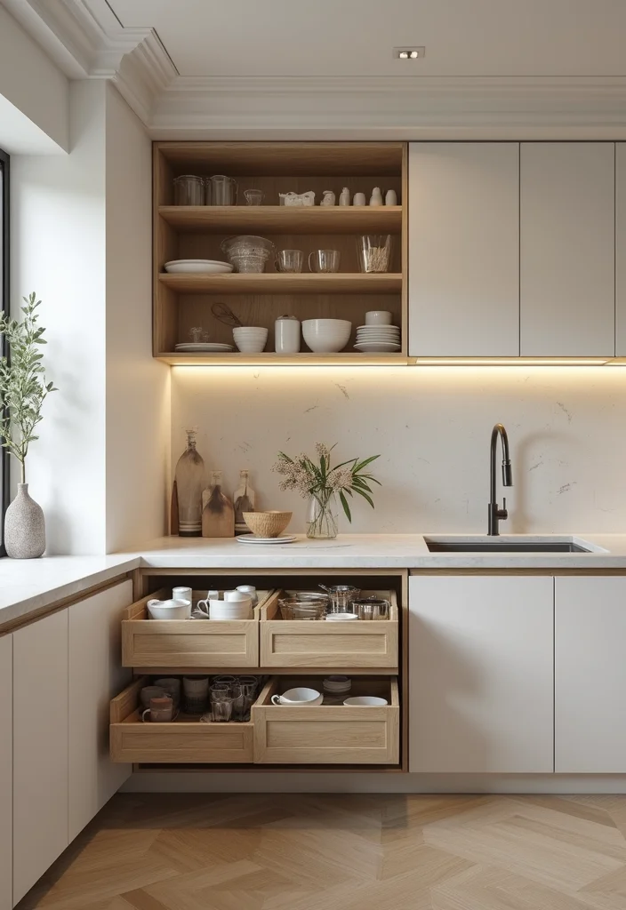 12 Small Kitchen Renovation Ideas for Functional Modern Layouts 3. Pull Out Cabinets for Hidden Storage