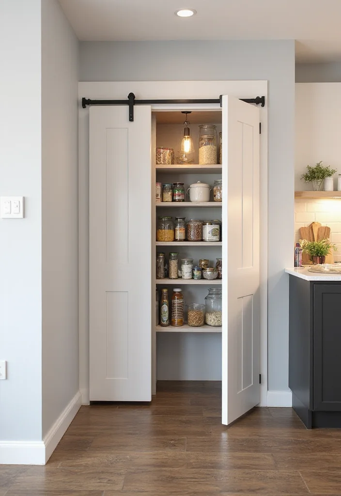 12 Small Kitchen Renovation Ideas for Functional Modern Layouts 9. Sliding Pantry Doors for Efficient Space Use
