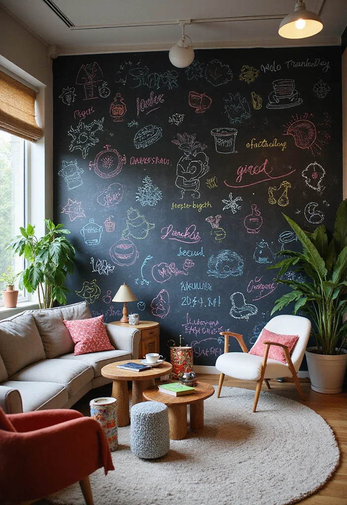 12 Wall Ideas for Living Room for Texture Color and Impact 6. Chalkboard Wall