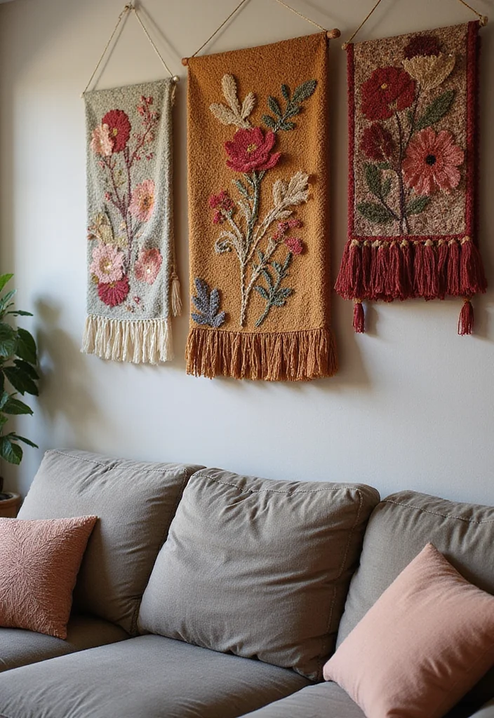 12 Wall Ideas for Living Room for Texture Color and Impact 7. Fabric Wall Hangings