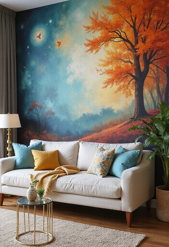 12 Wall Ideas for Living Room for Texture Color and Impact 9. Artistic Wall Murals