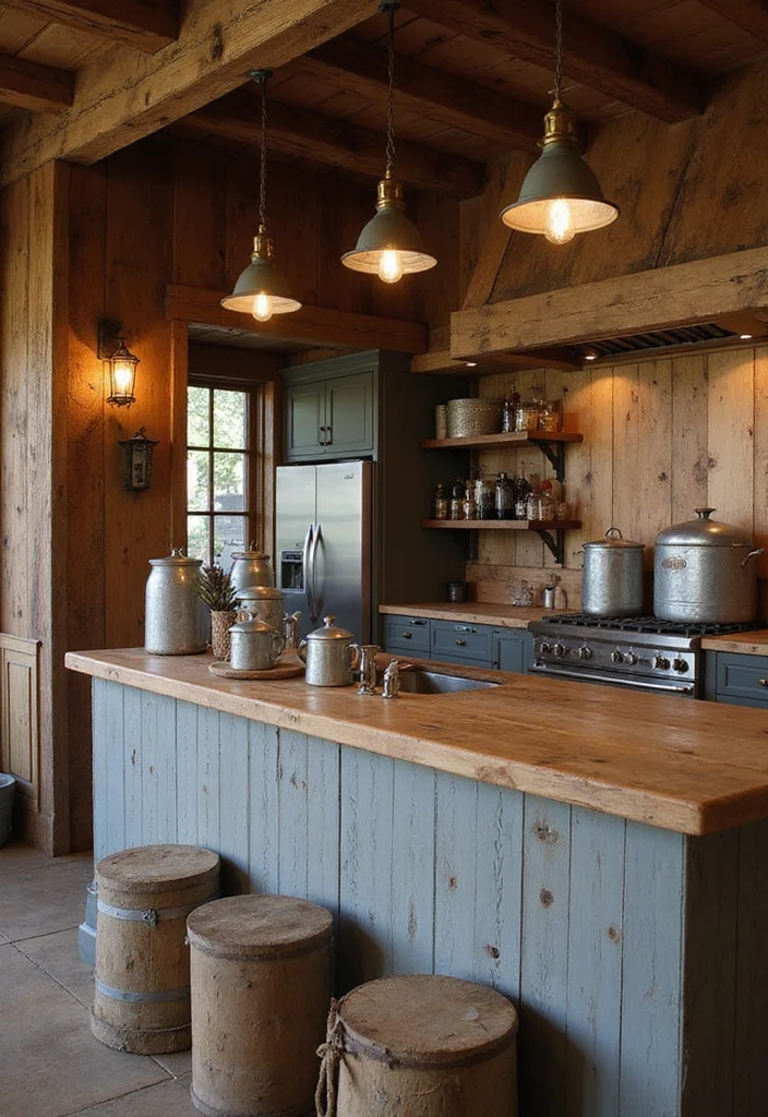 14 Kitchen Ideas Rustic for Warm Natural Comfortable Charm 10. Galvanized Metal Accents