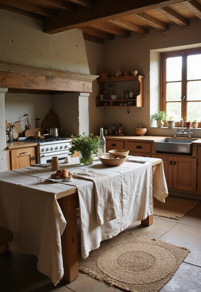 14 Kitchen Ideas Rustic for Warm Natural Comfortable Charm 4. Natural Fiber Textiles