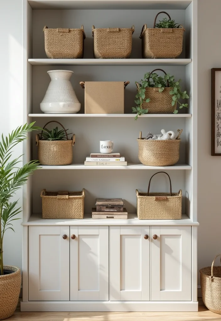 14 Living Room Shelving Ideas for Clean Practical Stylish Storage 111 14 Living Room Shelving Ideas for Clean Practical Stylish Storage 11. Shelf Styling with Baskets and Boxes