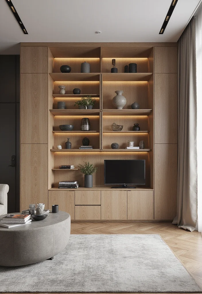 14 Living Room Shelving Ideas for Clean Practical Stylish Storage 67 14 Living Room Shelving Ideas for Clean Practical Stylish Storage 7. Multi Functional Cabinets