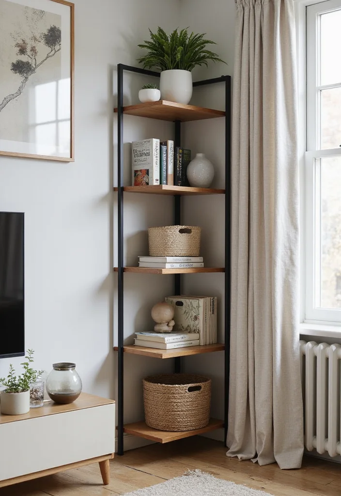 14 Living Room Shelving Ideas for Clean Practical Stylish Storage 89 14 Living Room Shelving Ideas for Clean Practical Stylish Storage 9. Corner Shelves for Maximum Space Utilization