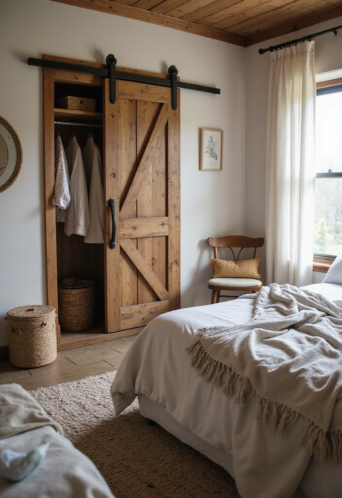 14 Rustic Bedroom Ideas for Cozy Natural Textured Charm 12 14 Rustic Bedroom Ideas for Cozy Natural Textured Charm 2. Vintage Barn Door Sliding Closet